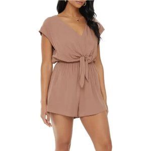 VICI X Nordstrom Short Sleeve Tie Front Woven Romper - Size Small